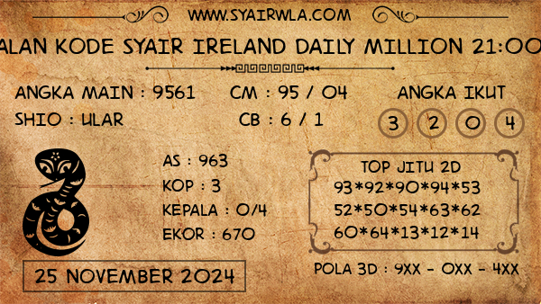 Prediksi Ireland Daily Million 21:00 WIB